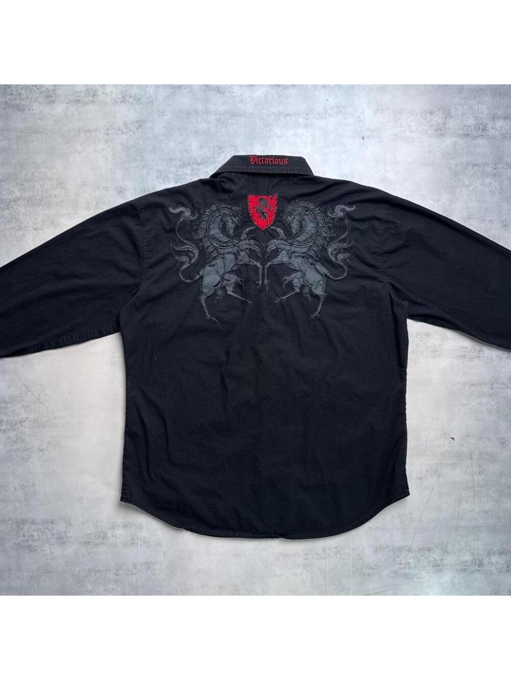 Y2K Victorious 00s Horse Grunge button up rhinestones shirt - Picture 2 of 8